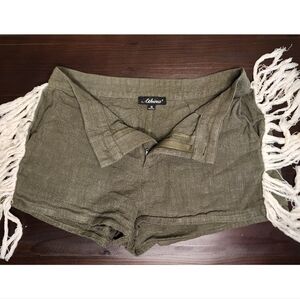 Athina Linen Fringe Shorts Olive Size M Western Boho Festival Stagecoach Cowgirl
